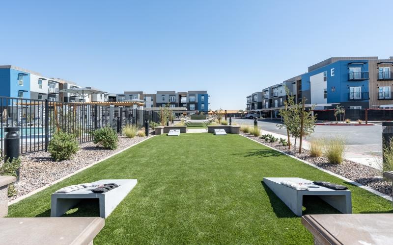 game lawn with corn hole