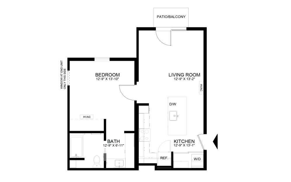 A1 - 1 bedroom floorplan layout with 1 bathroom and 624 - 626 square feet (2D)