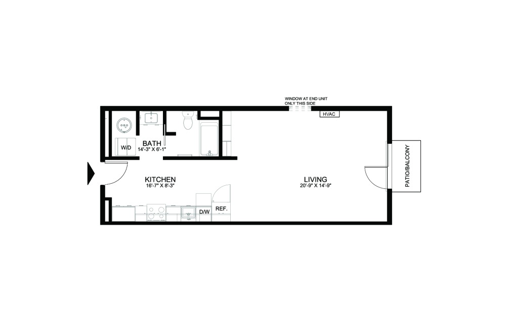 S1 - Studio floorplan layout with 1 bathroom and 568 square feet (2D)