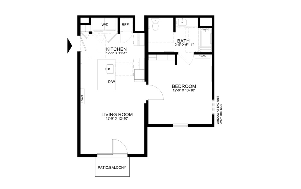 Floorplan of a 1 Bed Apartment Home