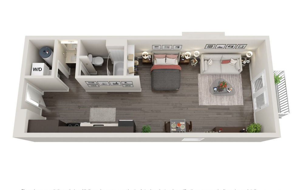 S1 - Studio floorplan layout with 1 bathroom and 568 square feet (3D) S1 - Studio floorplan layout with 1 bathroom and 568 square feet (3D)