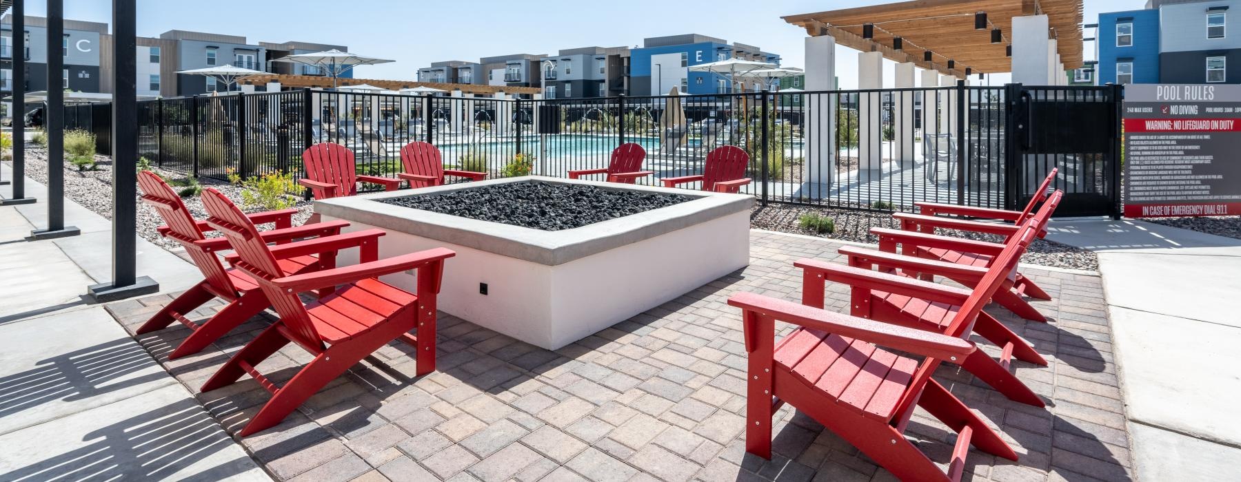 lawn chairs around outdoor fire pit