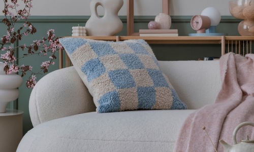 cozy couch with spring colors